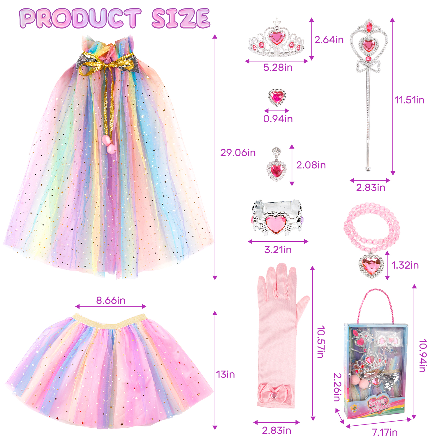 JoyStone 11 Pieces Princess Dress Up Toys for Toddler Girls 3-6 Years, Pink