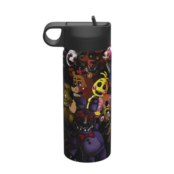 Saiise Five Nights At Freddy'S Print Insulated Water Bottle with Straw,Sports & Travel Water Bottle 18oz Double Walled Stainless Steel,Reusable Thermal Water Bottle