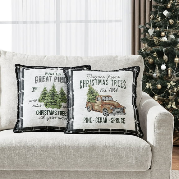 Mainstays 17" x 17" Farmhouse, Contemporary, Traditional White, Green, Brown, Multi-color Tree Chenille Decorative Pillow , ( 2 Count)
