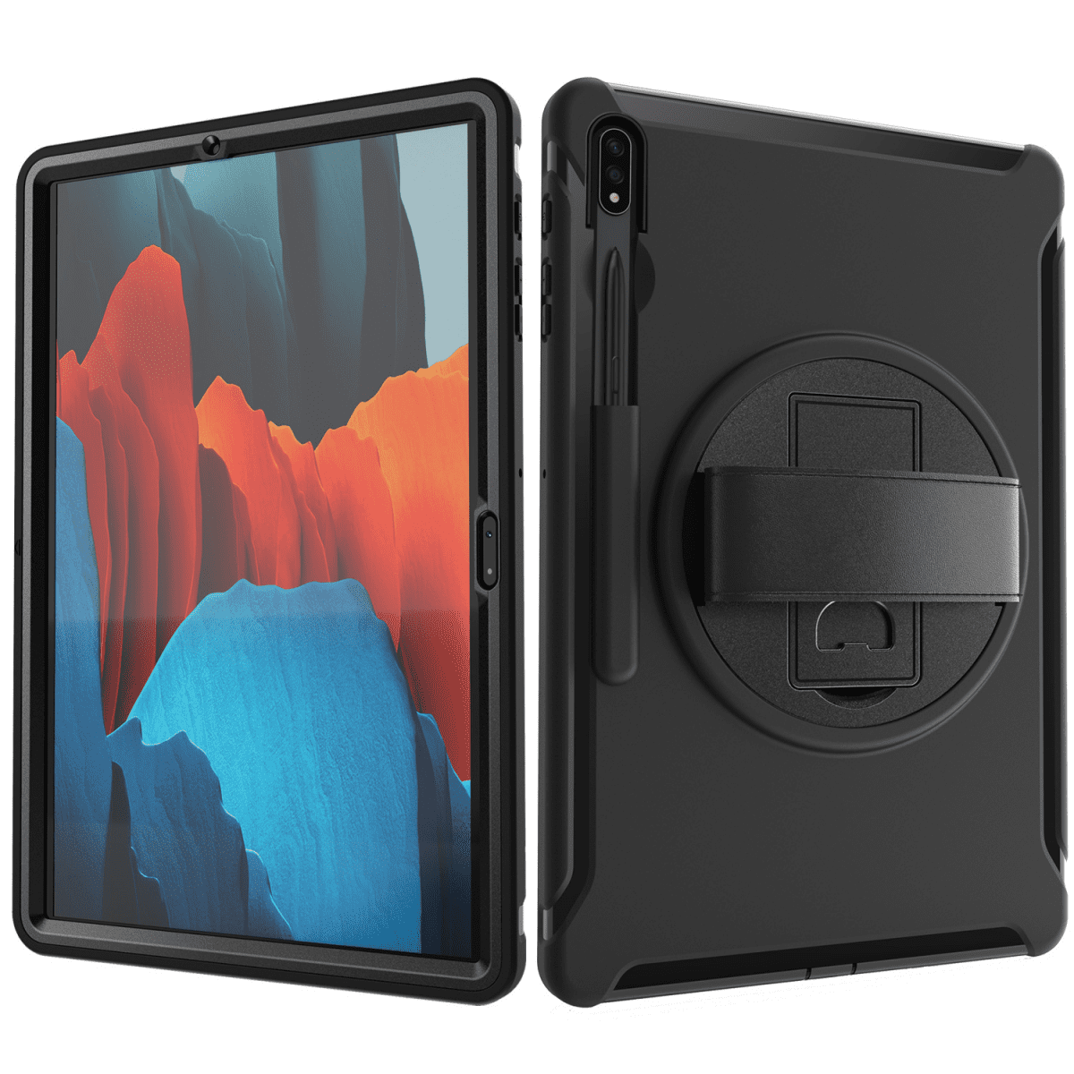 For Samsung Tab S7 Plus Tablet Case TT970/T975/T976 with Pen Slot Tab S7 Swivel Stand Protective Case Light Black