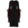 thumbnail image 2 of Women Vintage Gothic Maxi Dresses Witch Costume Plus Size Skull Print Lace Halloween Party Bell Sleeve Swing Dress, 2 of 4