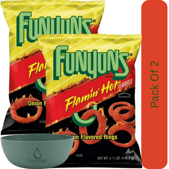 Funyuns Flamin' Hot Onion Flavored Rings, 5.25 oz Bag With Olive Green Bowl By ValueNest