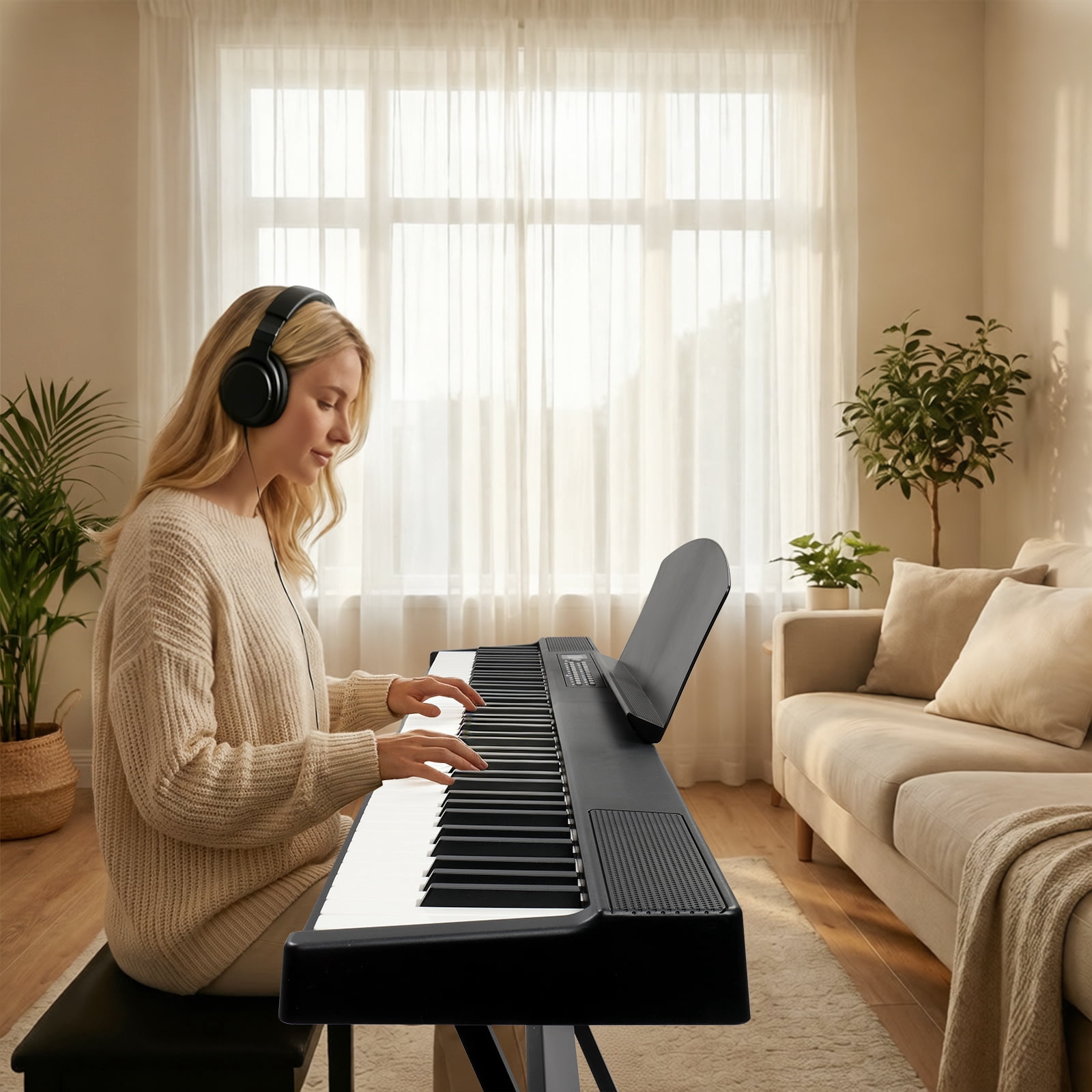 Ktaxon 88 Key Foldable Electric Keyboard Piano with Magnetic Connection, Portable Semi-Weighted Digital Piano for Beginners, Sustain Pedal, MIDI Bluetooth, Handbag, Headphone
