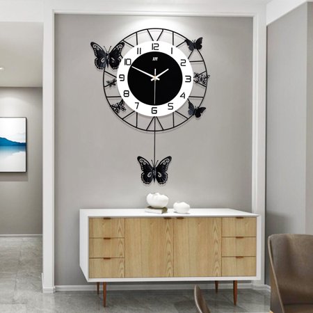 Large Metal Butterfly Wall Clock,20inch Quartz Flower Wall Clock, Butterfly Shape,Silent Sweep Movement Easy-Read Dial for Home/Office Decor