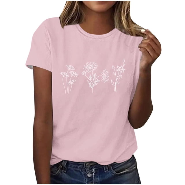 Tops de Ajuste Suelto para las Mujeres Sudadera Casual Impresa Manga Corta Cuello Redondo Superior, Poliéster