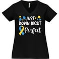 thumbnail image 3 of Inktastic Just Down Right Perfect Down Syndrome Awareness Ribbon Women's Plus Size V-Neck T-Shirt, 3 of 5