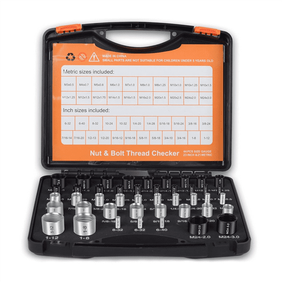 44Pcs Nut and Bolt Standard and Metric Set Thread Identifier Screw Size Gauge 23 Inch & 21 Metric