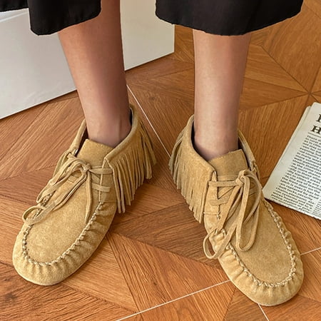 

Ankle Boots Retro Toe Ankle Women s Suede Short Round Shoes Tassel Retro Leather Flats Boots Shoes Boots Casual Women s Boots