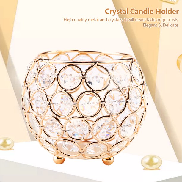 Portavelas de cristal Ecomeon dorado decorativo moderno 10 x 10 x 9 cm