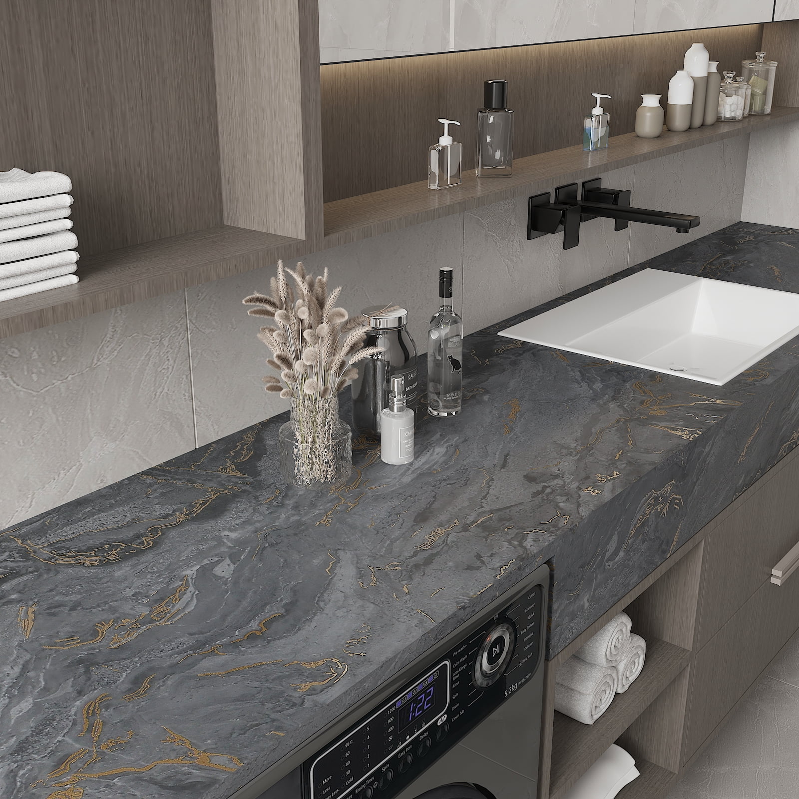 CHIHUT 17.7"x236" Marble Counter Top Peel and Stick Waterproof Dark Grey Matte Marble Contact Paper for Countertops Desk Self Adhesive Marble Wallpaper Vinyl Marble Sticker Countertop for Kitchen