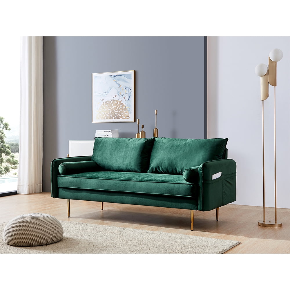 Green Velvet Fabric Sofa Couch, SEVENTH 71"W Mid Century Sofa Set with