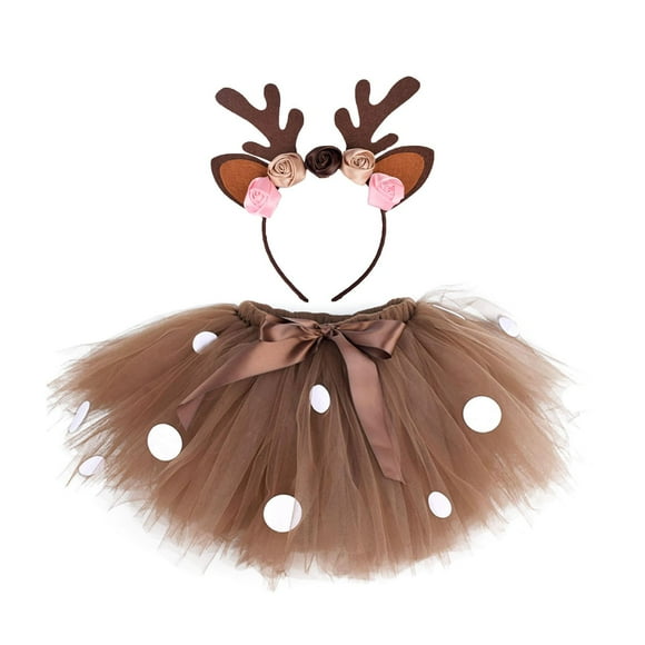 Conjunto de falda de tutú para niñas, disfraz de reno, diadema de animal, tocado de ciervo, accesorio de cosplay de Halloween, material cómodo, adecua