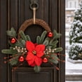 thumbnail image 5 of Bcylexb Christmas Rattan Wreaths for Front Door, 13.8" Artificial Poinsettia Wreaths with Red Ball Ornaments Hanging Door Wreath for Wall Window Porch Winter Decor, 5 of 6