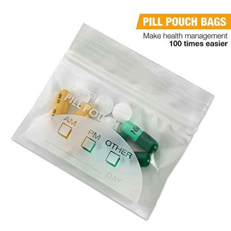 Medca Pill Bag Pouch, Reusable Plastic Pill Organizer Bags, Size 3 x 2 8 Mil - Extra-Thick (Pack of 100)