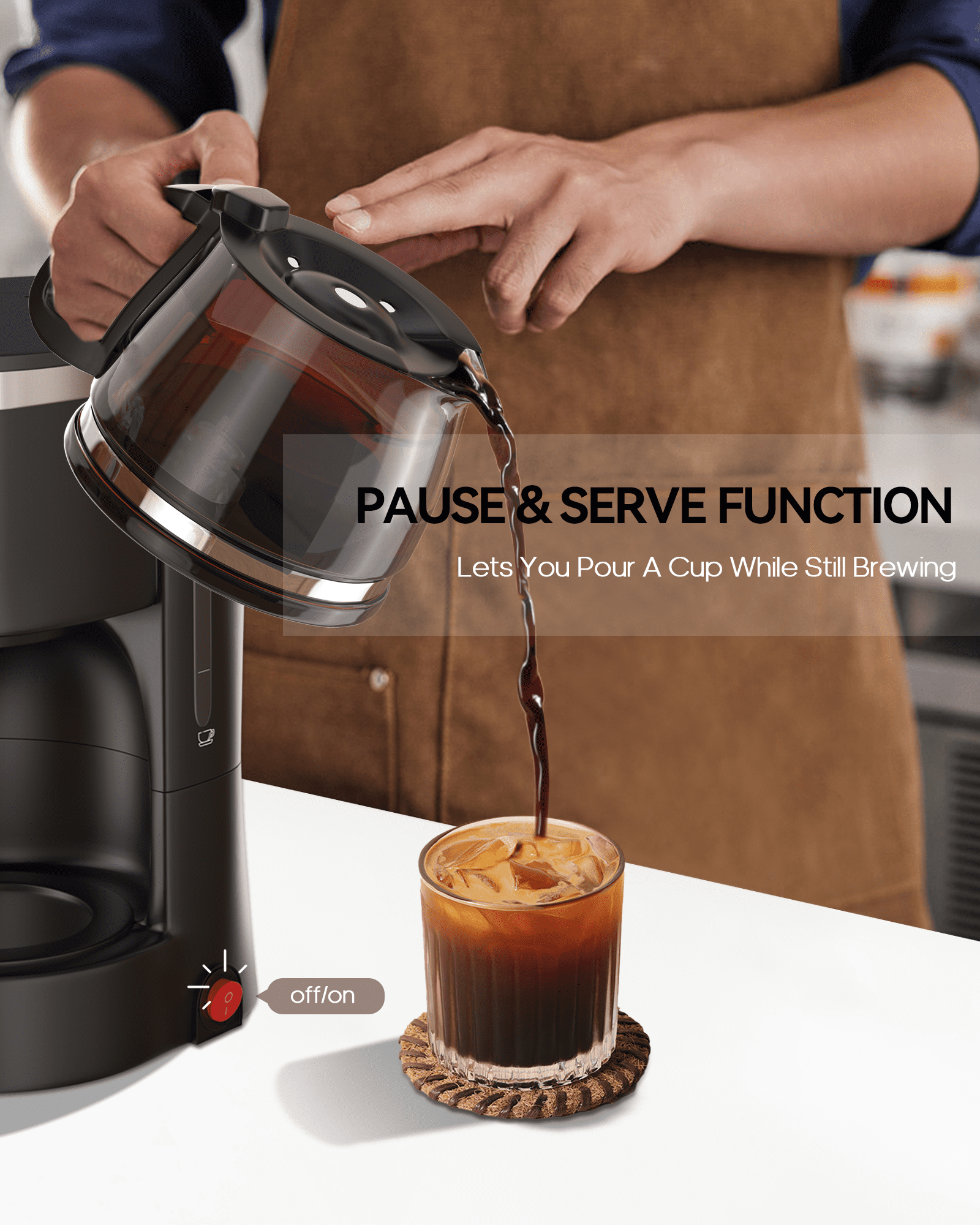 Suodoka Drip Coffee Maker, Easy Brew Compact Size, with Glass Carafe, Removable Filter, Black, New