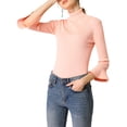 thumbnail image 2 of MODA NOVA Juniors Turtle Neck 3/4 Ruffle Sleeves Pullover Slim Rib Knit Sweater, 2 of 6