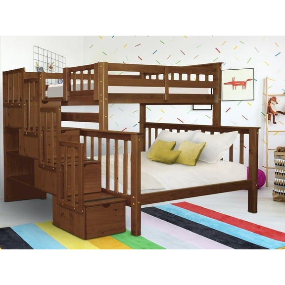 Bedz King Stairway Bunk Beds Twin over Full with 4 Drawers in the Steps, Espresso