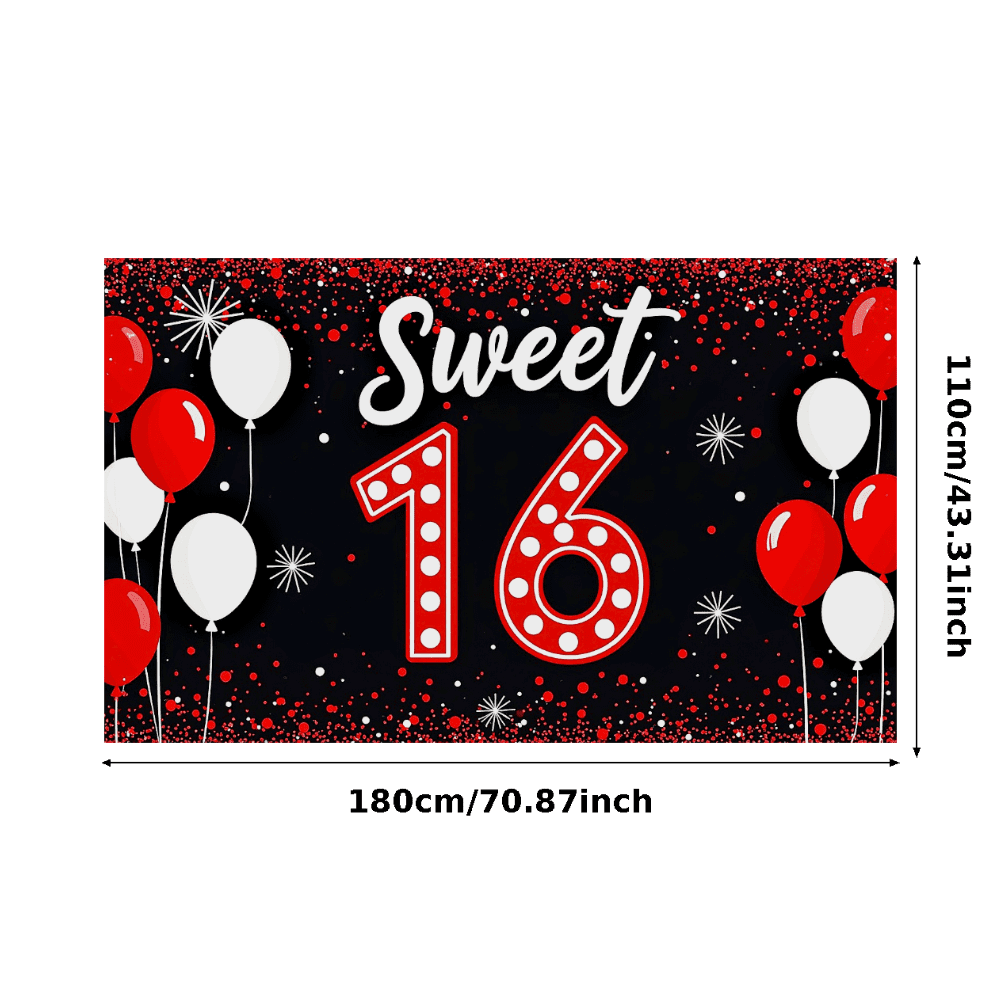 Sweet 16 Birthday Banner with Balloons Glitter and Sparkles Backdrop Party Decorations for Birthday Party Celebrations Photography Props Party Supplies