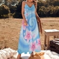 thumbnail image 3 of Pink Flowers Swirl Blue Background Sleeveless Dress Women's Evening Dress Womans Clothing, 3 of 9