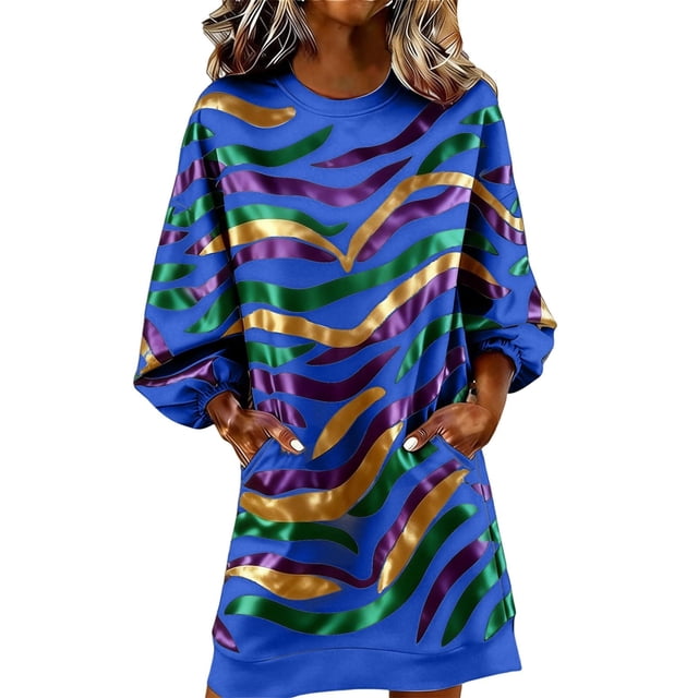RXMEKW Robe de Carnaval pour Femmes à Manches Longues et Col Rond, Robe Maxi Imprimée pour Fête et Performance de Danse