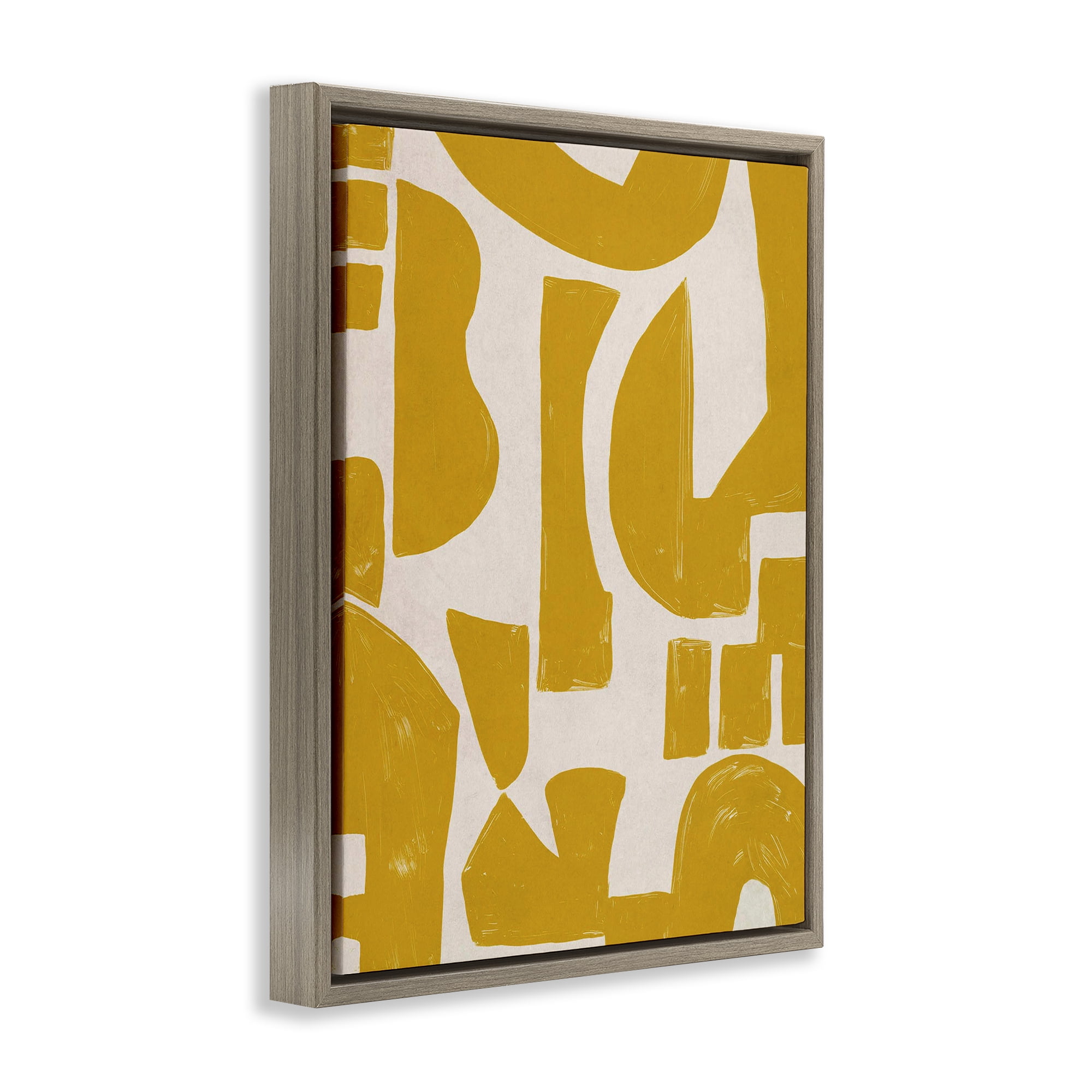 Stupell Industries Yellow Asymmetrical Shapes Abstract Painting Brown Floater Framed Canvas Art Print Wall Art, 25 x 31