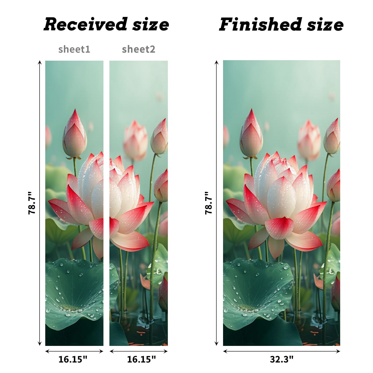 Self Adhesive Vinyl Refrigerator Wrap Set Lotus Flower Bloom Pink White Spiritual Calm Water Garden Door Mural Removable Fridge Sticker Peel and Stick&nbsp;Full Door Cover Decal Kitchen Bar Decor