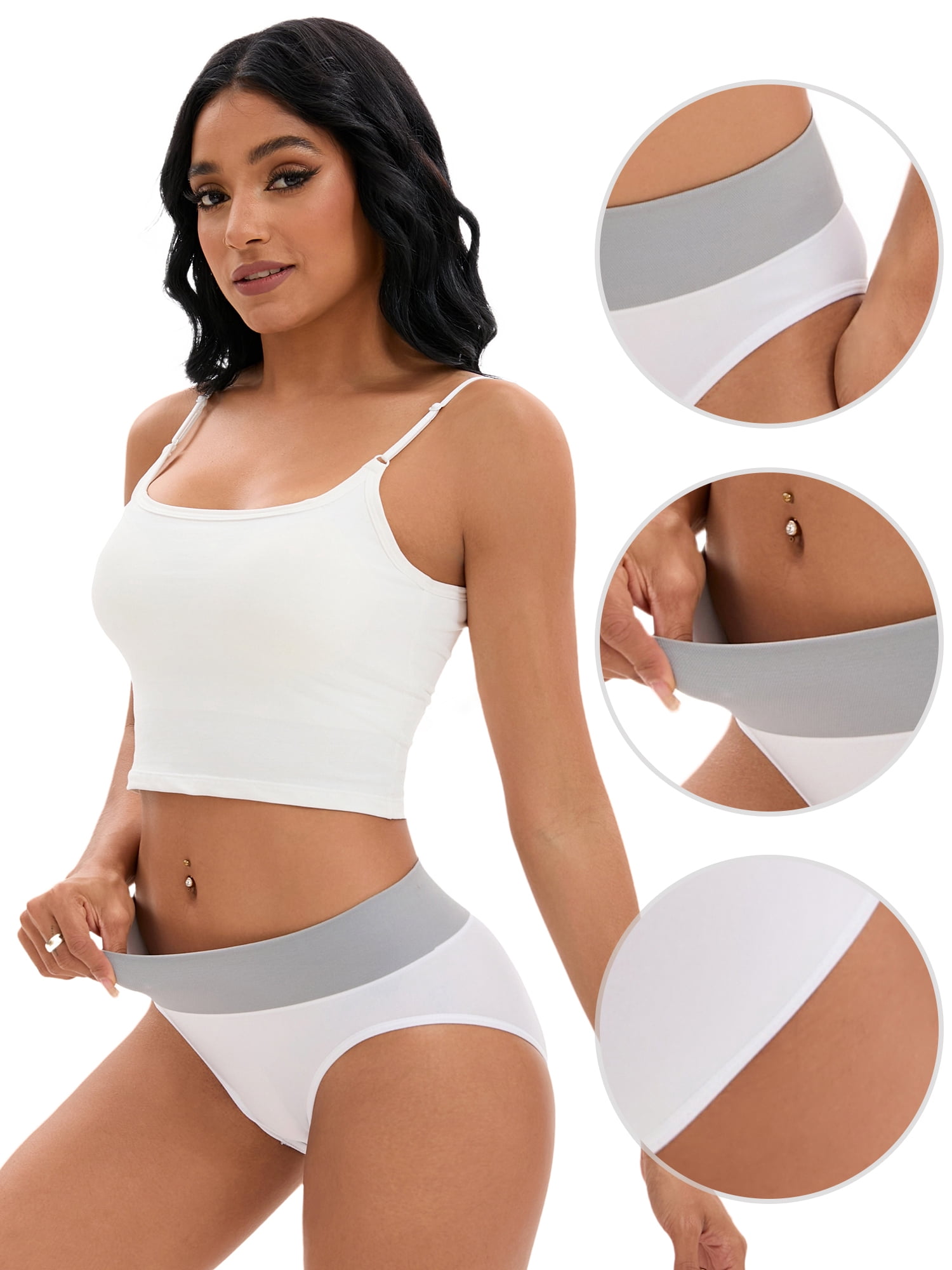 Unique Bargains Women's Mid-Waisted Color-Block Panties Full Coverage Briefs L White