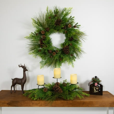 Northlight Real Touch™️ Pinecones and Jingle Bells Artificial Christmas Wreath - 26" - Unlit