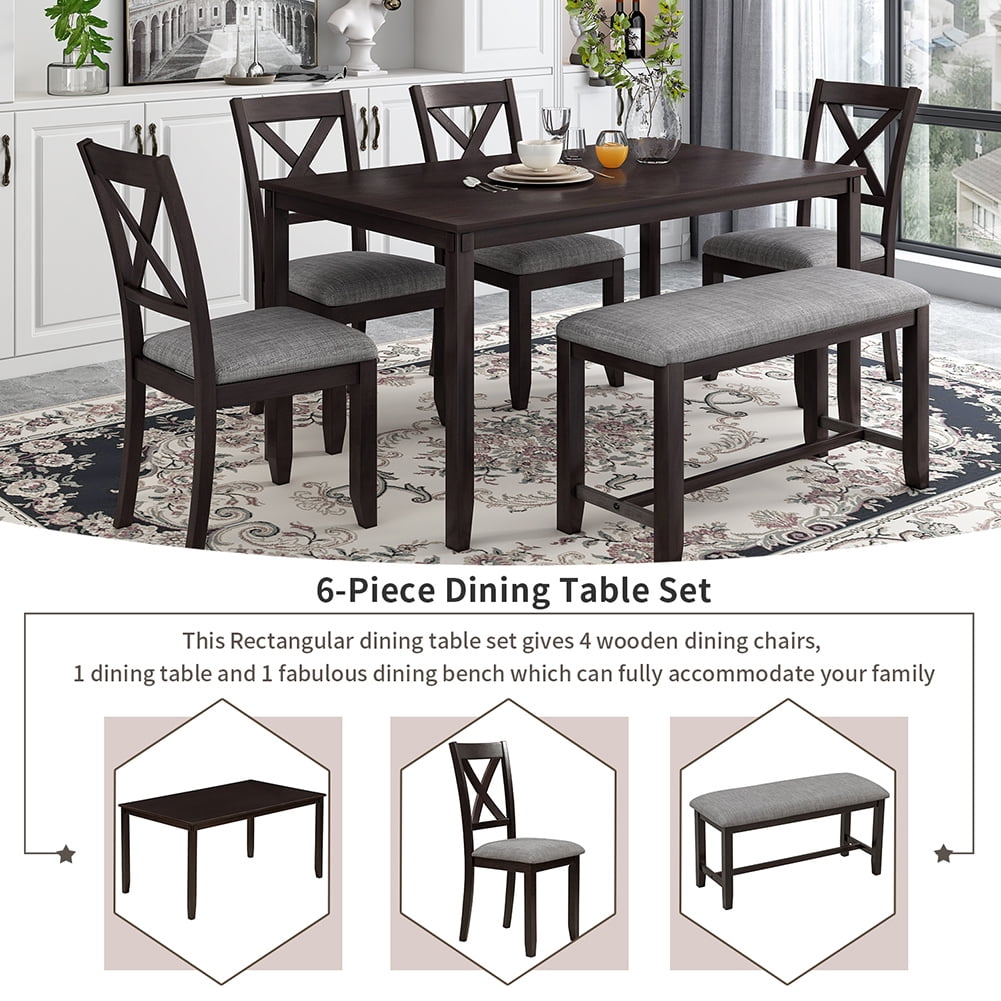 Resenkos 6-Piece Indoor Modern Rectangular Dining Table Set for Kitchen, Espresso Resenkos 6-Piece Indoor Modern Rectangular Dining Table Set for Kitchen, Espresso
