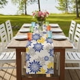 thumbnail image 4 of Table Runners 70 Inches Long Dress Scarves, Geometric Flower Farmhouse Coffee/Dining/Kitchen Table Decor, Holiday Table Runner, Vintage Country Floral Blue Yellow on Linen 13x70 Inch, 4 of 9