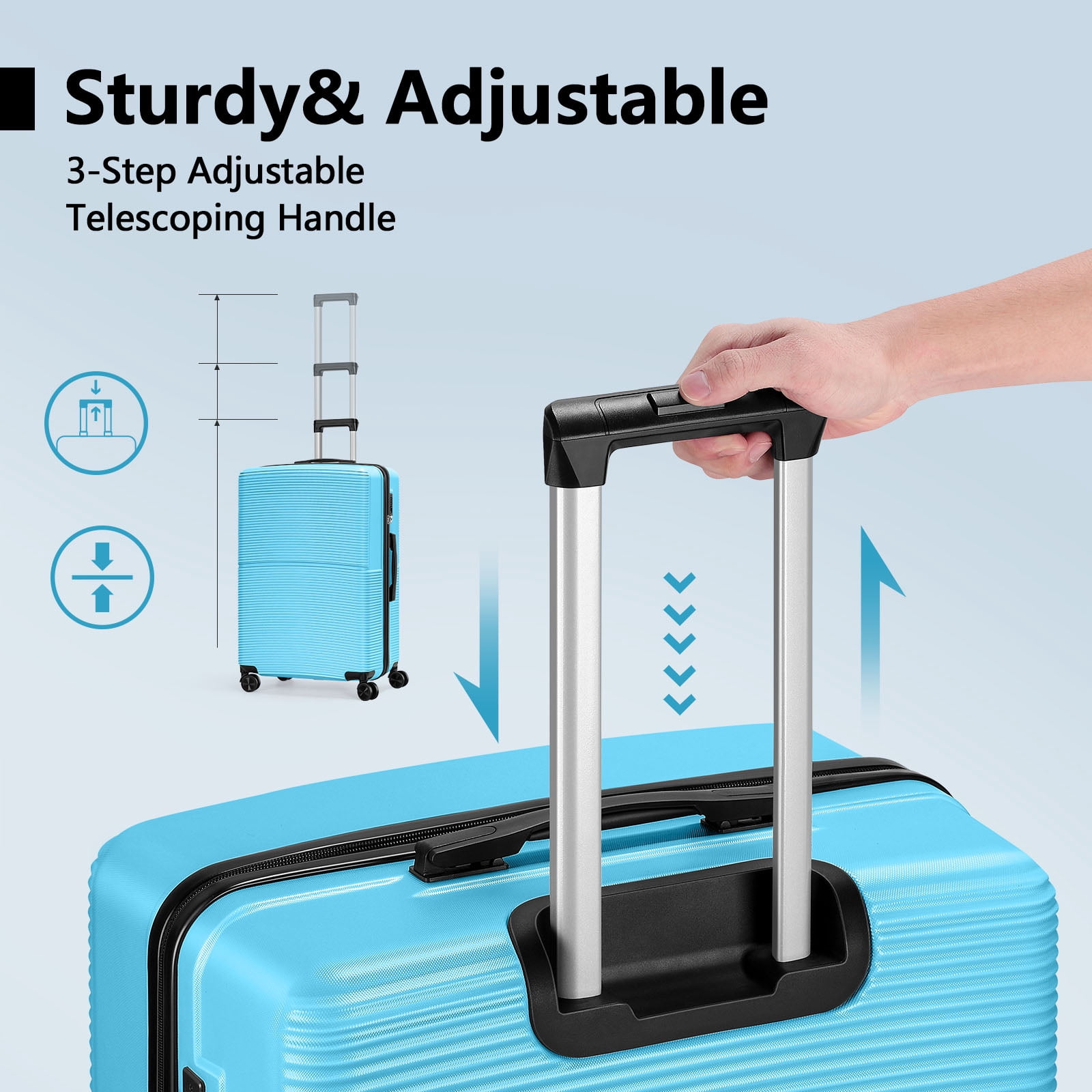 Hikolayae Hardside Spinner Luggage Sets in Light Blue, 3 Piece, TSA Lock