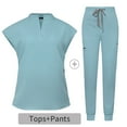 thumbnail image 2 of BiZtdJrK Women Scrubs Sets V Neck Cap Sleeve Tops and Jogger Pants Two Piece Outfits Drawstring Nursing Uniform Set with Pockets Birthday Gift Light Blue L, 2 of 6