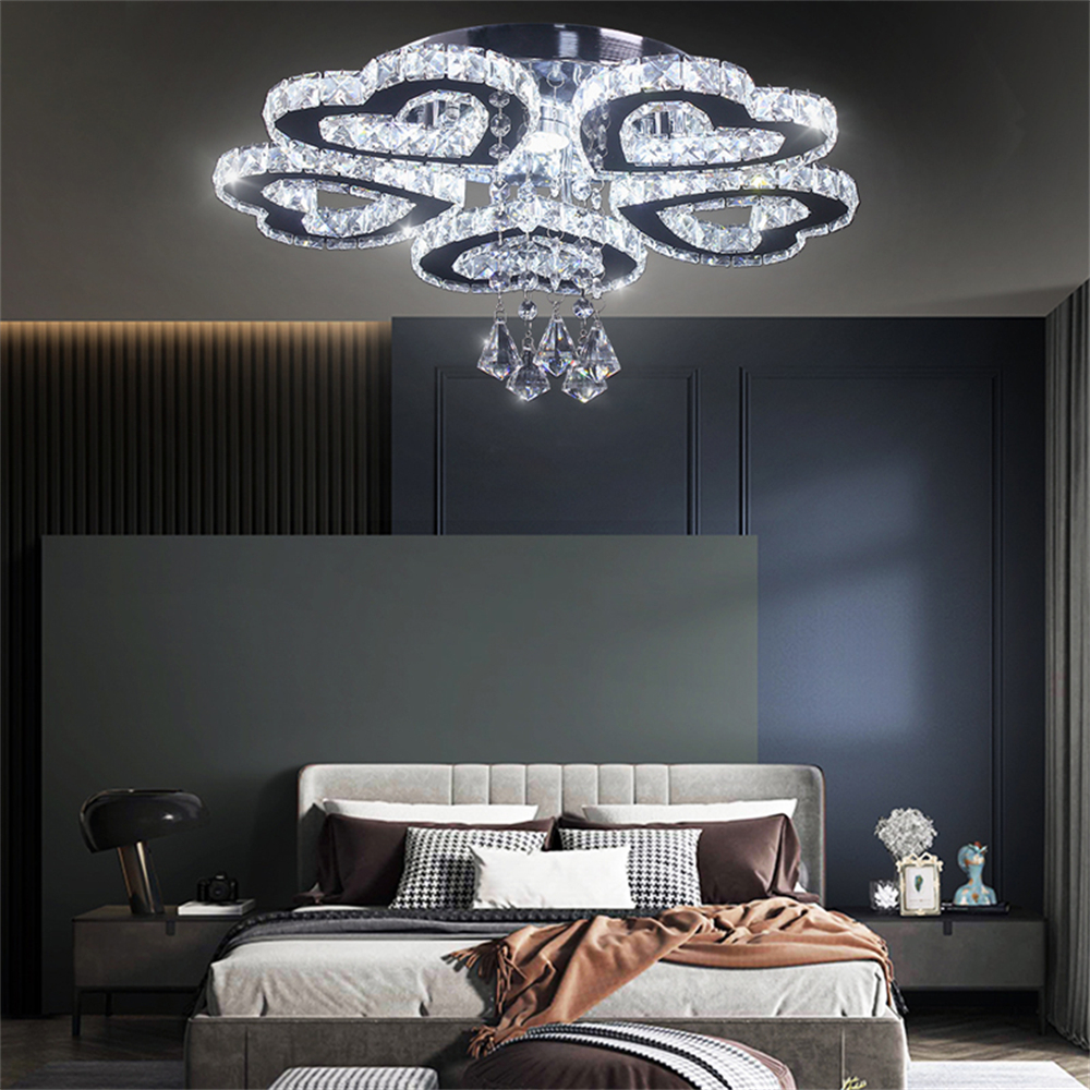 FRIXCHUR Modern 5 Heart Ring Crystal Chandelier LED Ceiling Light Fixture for Living Room Dinning Room Bedroom Hallway (Cool White)
