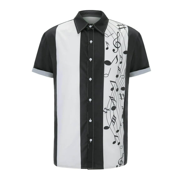 KTMKH Shirts for Men Music Printed Casual Summer Short Sleeve Breathable Button Fashion Shirts
