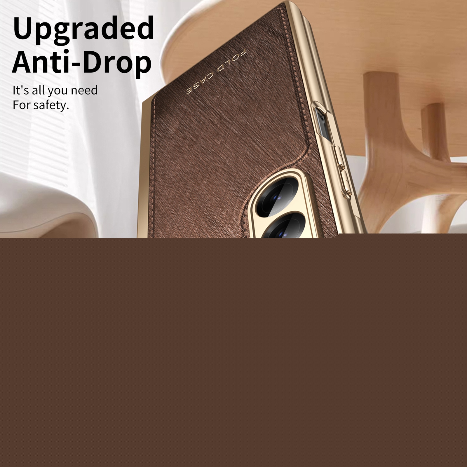 thumbnail image 3 of Dteck Case for Samsung Galaxy Z Fold 6,Luxury Leather Built-in Screen Protector Case Shockproof Electroplated Hard PC Bumper Cover for Galaxy Z Fold 6 5G,Brown, 3 of 12