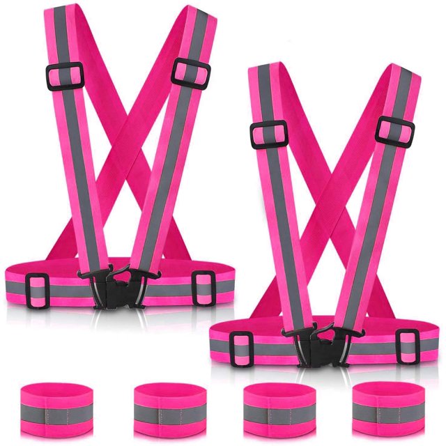 JHIJHOO Gilet Réfléchissant de Course Lot de 2 Gilets de Sécurité Réglables Ceinture Réfléchissante Haute Visibilité Bracelets pour Course de Nuit Cyclisme en Plein Air Moto Promenade Jogging