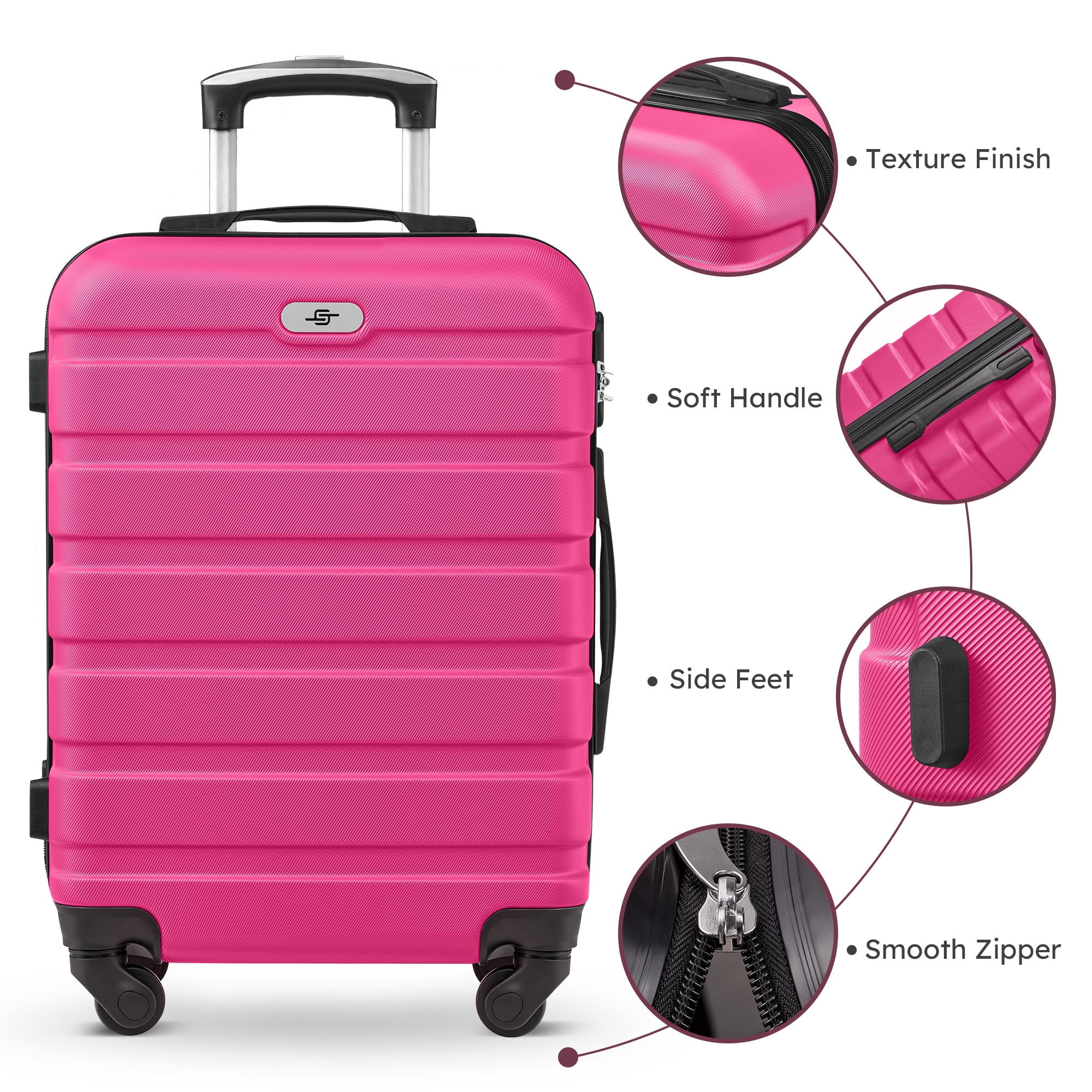 Gowill 7 Piece Luggage Sets,13/16/20/24/28 inch Hardside Lightweight ABS Suitcase With Expandable Duffle Bag (Rose Red)