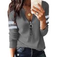 thumbnail image 1 of Camisetas de manga larga para mujer con cuello en V y cremallera, blusa tipo túnica de punto tipo gofre, 1 of 2