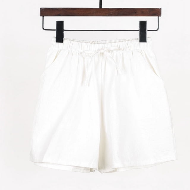 Pantalones cortos de algodón y lino para mujer, pantalones de verano con forma de A y pierna ancha, pantalones deportivos de talla grande, pantalones casuales holgados de cintura alta