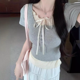 thumbnail image 1 of Tops de manga corta estilo tweed de dos piezas con ilusión Ropa de mujer Verano Petite Adelgazante Top versátil Sensibility Niche, 1 of 4