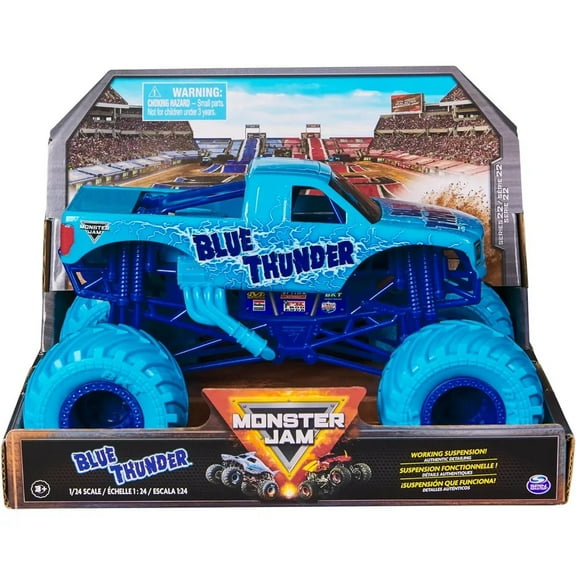 Monster Jam, Blue Thunder Monster Truck - Aqua - 1:24 Scale Die-Cast Vehicle-Chrome Rims and BKT Tread Tires for Playsets, Collectible for Fans, Kids Ages 3 