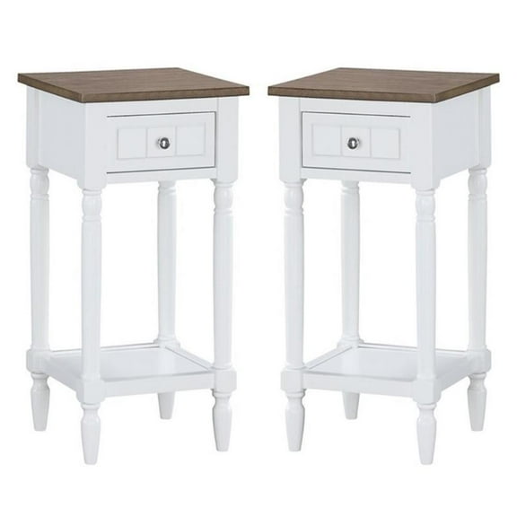 Home Square One-Drawer Accent End Table in White Wood Finish - Set of 2