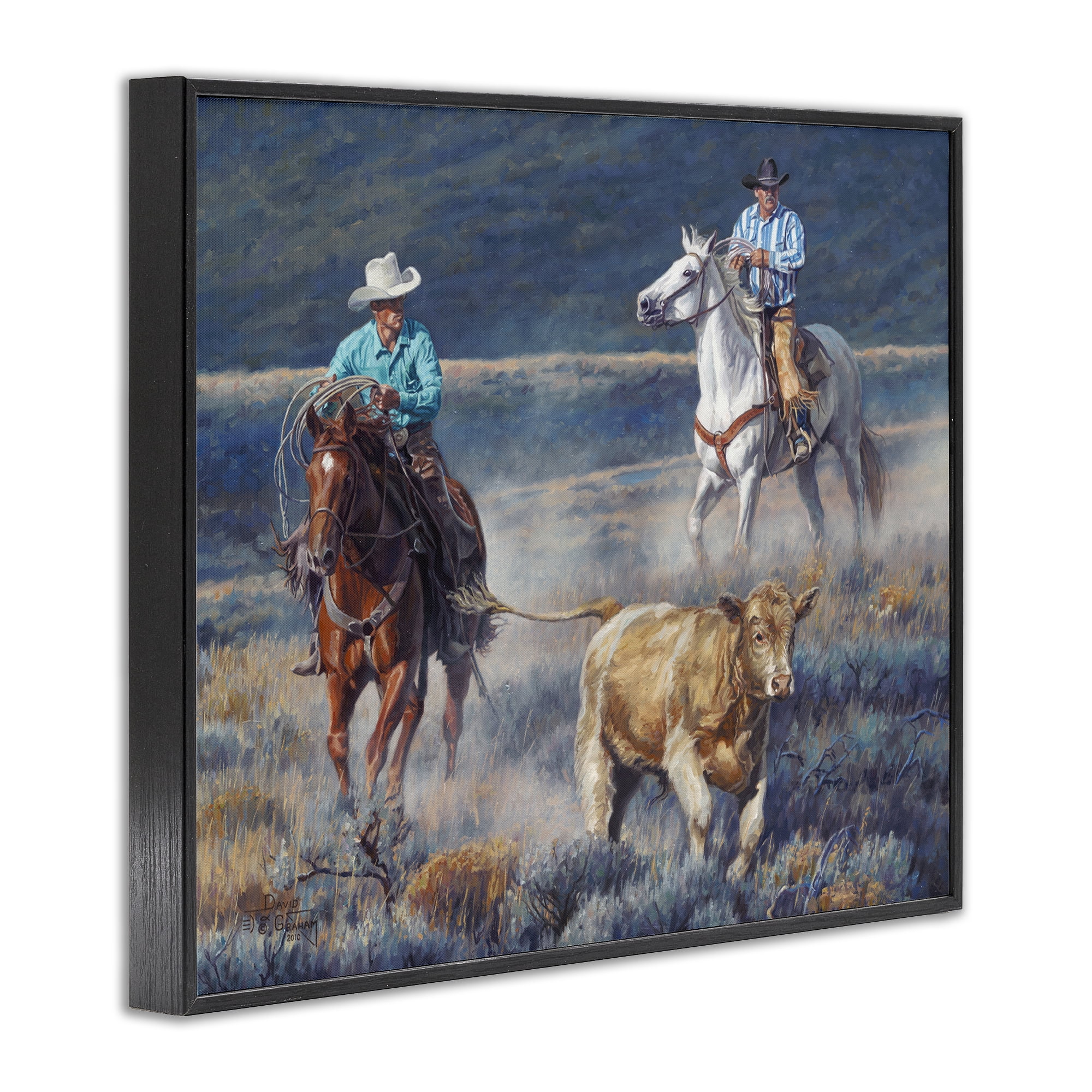 Stupell Industries The Chase Cowboys Landscape Painting Black Framed Art Print Wall Art, 20 x 16