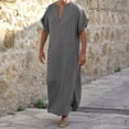 thumbnail image 2 of Migroa Men's Short Sleeve Kaftan Thobe Side Split Caftan Long Gown Casual Shirt for Beach Summer Dark Gray 4Xl, 2 of 4