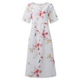thumbnail image 3 of Robes Midi pour Femmes Été Décontractées Amples Bohèmes à Imprimé Floral Col Ras du Cou Manches Courtes Longueur Genou Robe Froncée avec Poches, 3 of 5
