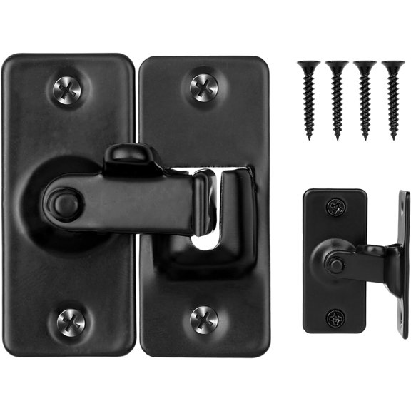 Gate Latch 90 Degree Heavy-Duty Flip Latch Lock Flip Barn Door Latch Anti-Rust Black 90/180 Degree Sliding/Swinging Latch Zinc Alloy Right Angle