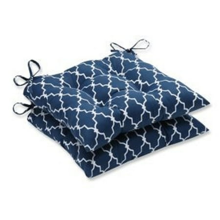 

Set of 2 Moroccan Gate Navy Blue and White Tufted Seat Cushions 19” x 19