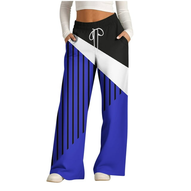 Pants for Women, Womens Fashionable Striped Printed Drawstring Wide Leg Pants
