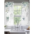 thumbnail image 2 of Jellyfish Starfish Shells Sheer Curtains 63 Inch Long 2 Panels, Green Leaf Summer Ocean Light Filtering Rod Pocket Curtains, Sheer Voile Drapes for Living Room Bedroom, 52"x63", 2 of 8