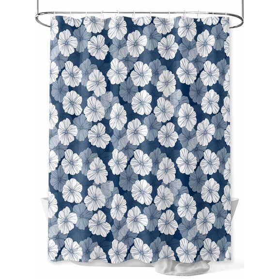 Shower Curtain Blue Flower Bathroom Curtains with Hooks, Waterproof Fabric Modern Art Floral Bath Shower Curtains Set for Bathroom Bathtubs Decor 36x72 Inch